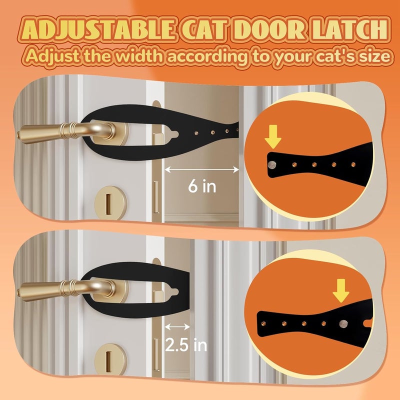 TGIOW Cat Door Latch, 4 Pcs Cat Door Stopper Pet Door Latch to Keep Dog Out of Litter Box and Food, Door Prop for Cat with 5 Adjustable Size Strap 2.5-6" Wide, No Measuring, Easy to Install, Black - Image 3